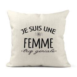 Housse de coussin - Lin - Décoration - imprimé Citation Je suis une femme trop géniale