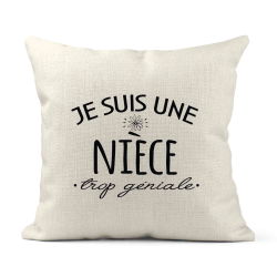 Housse de coussin - Lin - Décoration - imprimé Citation Je suis une nièce trop géniale