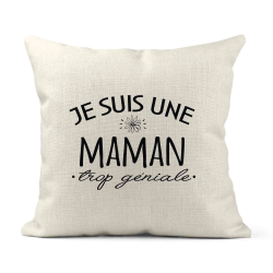 Housse de coussin - Lin - Décoration - imprimé Citation Je suis une maman trop géniale