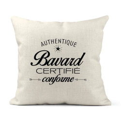 Housse de coussin - Lin - Décoration - imprimé Citation Authentique bavard certifié conforme