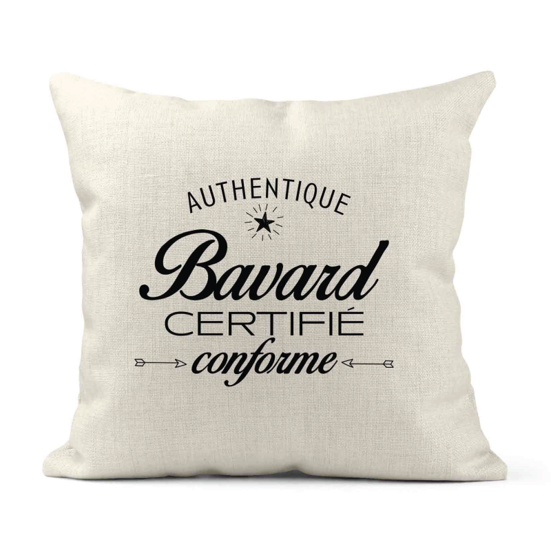 Housse de coussin - Lin - Décoration - imprimé Citation Authentique bavard certifié conforme