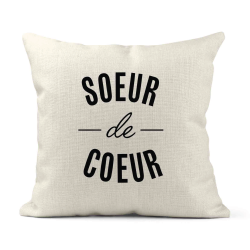 Housse de coussin - Lin - Décoration - imprimé Citation Soeur de coeur