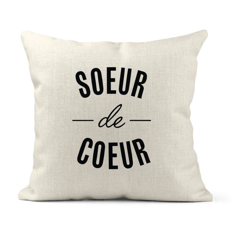 Housse de coussin - Lin - Décoration - imprimé Citation Soeur de coeur