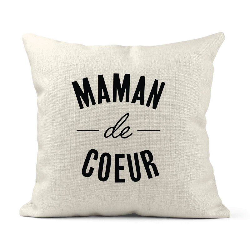 Housse de coussin - Lin - Décoration - imprimé Citation Maman de coeur
