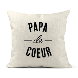 Housse de coussin - Lin - Décoration - imprimé Citation Papa de coeur