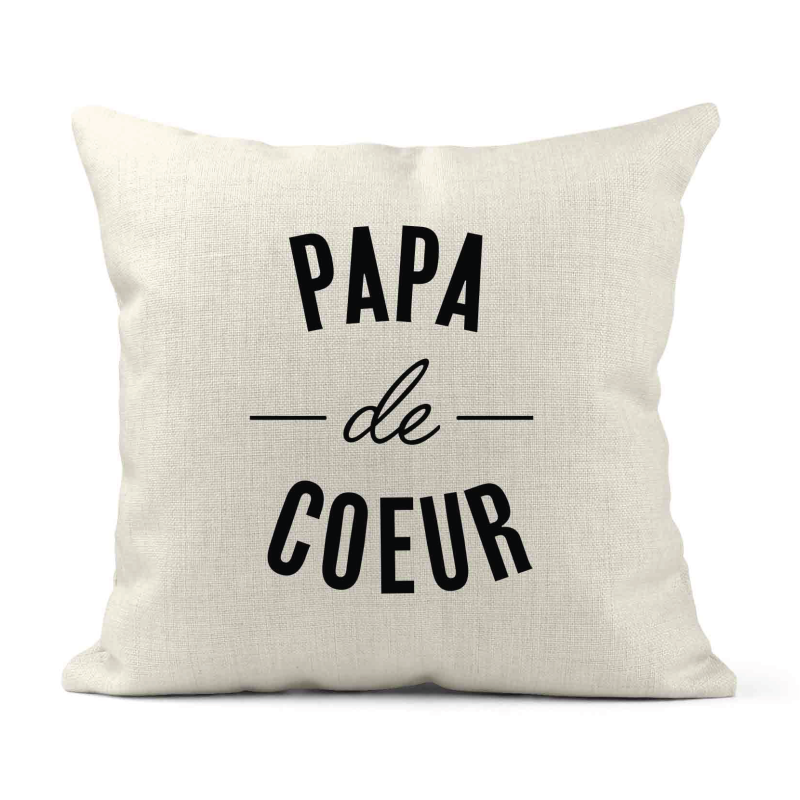 Housse de coussin - Lin - Décoration - imprimé Citation Papa de coeur