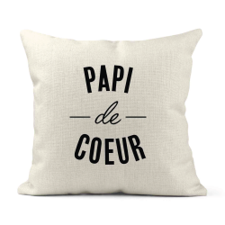 Housse de coussin - Lin - Décoration - imprimé Citation Papi de coeur