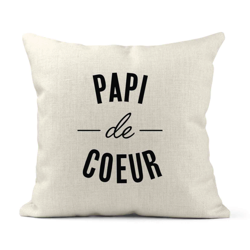 Housse de coussin - Lin - Décoration - imprimé Citation Papi de coeur