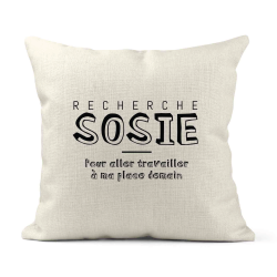 Housse de coussin - Lin - Décoration - imprimé Citation Recherche sosie pour aller travailler a ma place