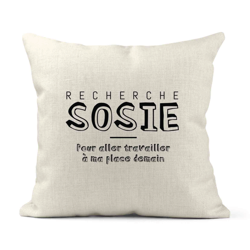 Housse de coussin - Lin - Décoration - imprimé Citation Recherche sosie pour aller travailler a ma place