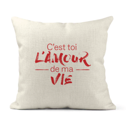 Housse de coussin - Lin - Décoration - imprimé Citation C'est toi l'amour de ma vie