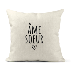 Housse de coussin - Lin - Décoration - imprimé Citation Âme soeur