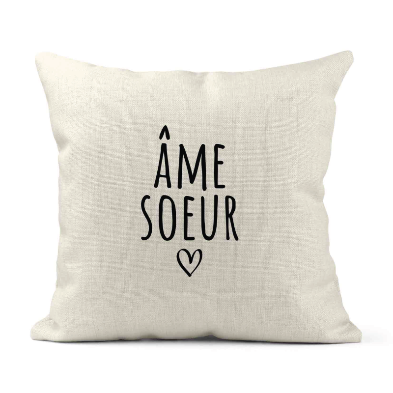 Housse de coussin - Lin - Décoration - imprimé Citation Âme soeur