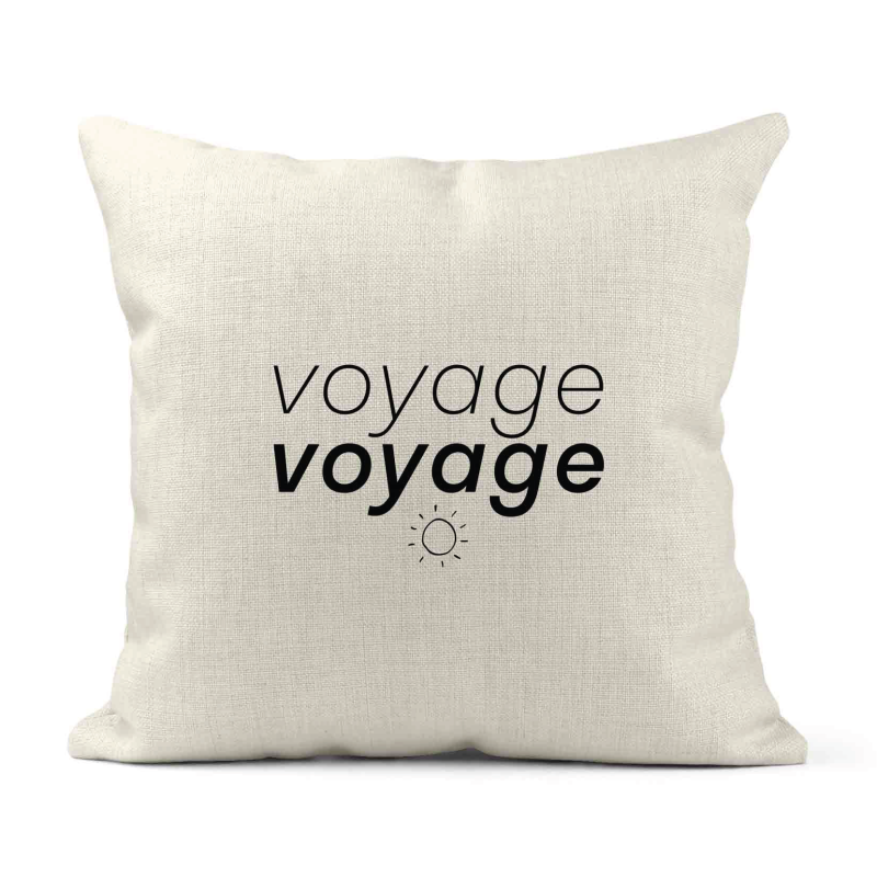 Housse de coussin - Lin - Décoration - imprimé Citation Voyage voyage