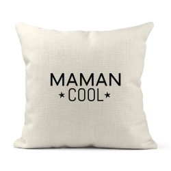 Housse de coussin - Lin - Décoration - imprimé Citation Maman cool