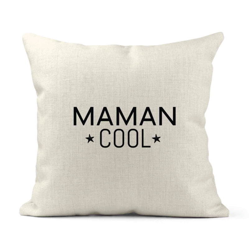 Housse de coussin - Lin - Décoration - imprimé Citation Maman cool
