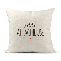 Housse de coussin - Lin - Décoration - imprimé Citation Petite attachieuse
