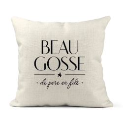 Housse de coussin - Lin - Décoration - imprimé Citation Beau gosse de père en fils