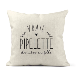 Housse de coussin - Lin - Décoration - imprimé Citation Vraie pipelette de mère en fille