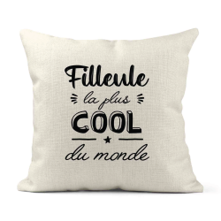 Housse de coussin - Lin - Décoration - imprimé Citation Filleule la plus cool du monde
