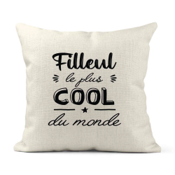 Housse de coussin - Lin - Décoration - imprimé Citation Filleul le plus cool du monde