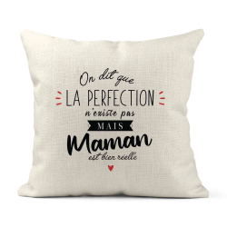 Housse de coussin - Lin - Décoration - imprimé Citation La perfection n'existe pas mais maman est bien réelle