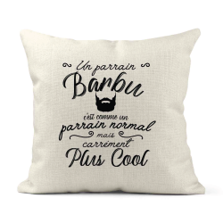 Housse de coussin - Lin - Décoration - imprimé Citation Un parrain barbu carrément plus cool