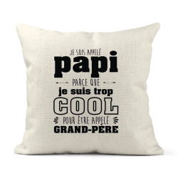 Housse de coussin - Lin - Décoration - imprimé Citation Papi cool