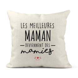 Housse de coussin - Lin - Décoration - imprimé Citation Les meilleures maman deviennent des mamies
