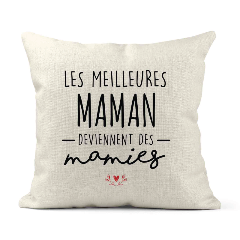 Housse de coussin - Lin - Décoration - imprimé Citation Les meilleures maman deviennent des mamies