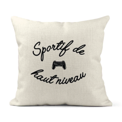 Housse de coussin - Lin - Décoration - imprimé Citation Geek Sportif de haut niveau