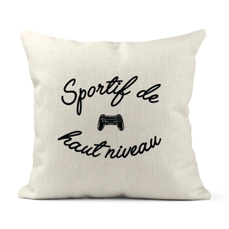 Housse de coussin - Lin - Décoration - imprimé Citation Geek Sportif de haut niveau