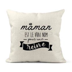 Housse de coussin - Lin - Décoration - imprimé Citation Maman est le vrai nom pour une reine