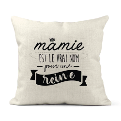 Housse de coussin - Lin - Décoration - imprimé Citation Mamie est le vrai nom pour une reine