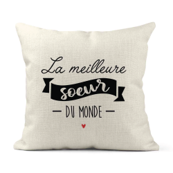 Housse de coussin - Lin - Décoration - imprimé Citation La meilleure soeur du monde