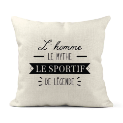 Housse de coussin - Lin - Décoration - imprimé Citation L'homme le mythe le sportif la légende