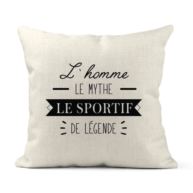 Housse de coussin - Lin - Décoration - imprimé Citation L'homme le mythe le sportif la légende