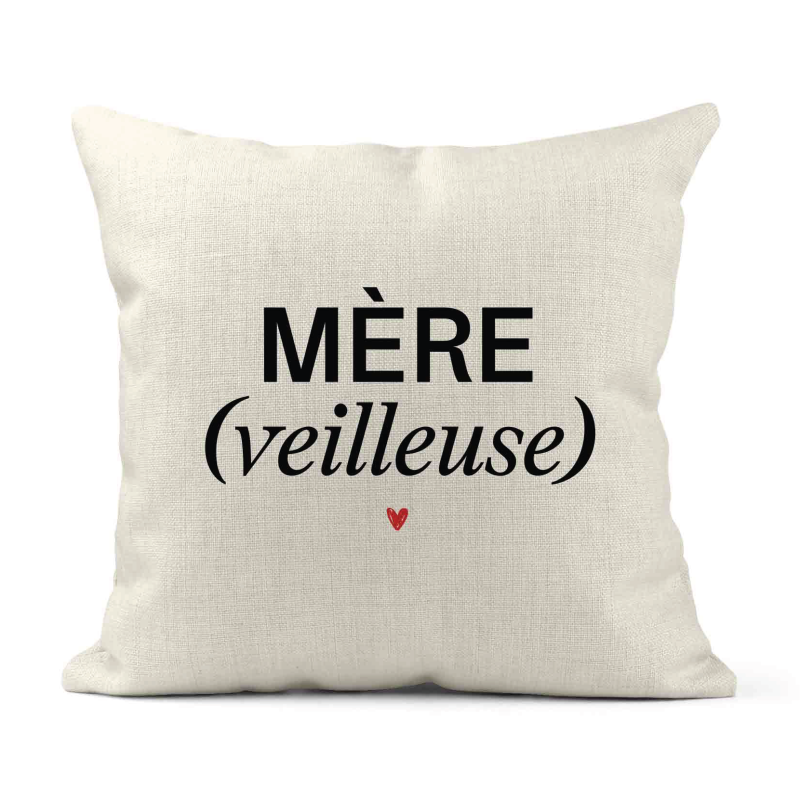 Housse de coussin - Lin - Décoration - imprimé Citation Mère veilleuse
