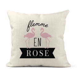 Housse de coussin - Lin - Décoration - imprimé Citation lamant Flemme en rose