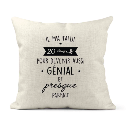 Housse de coussin - Lin - Décoration - imprimé Citation Il m'a fallu 20 ans pour devenir aussi génial