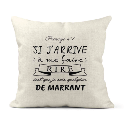 Housse de coussin - Lin - Décoration - imprimé Citation humour Si je me fait rire je suis marrant