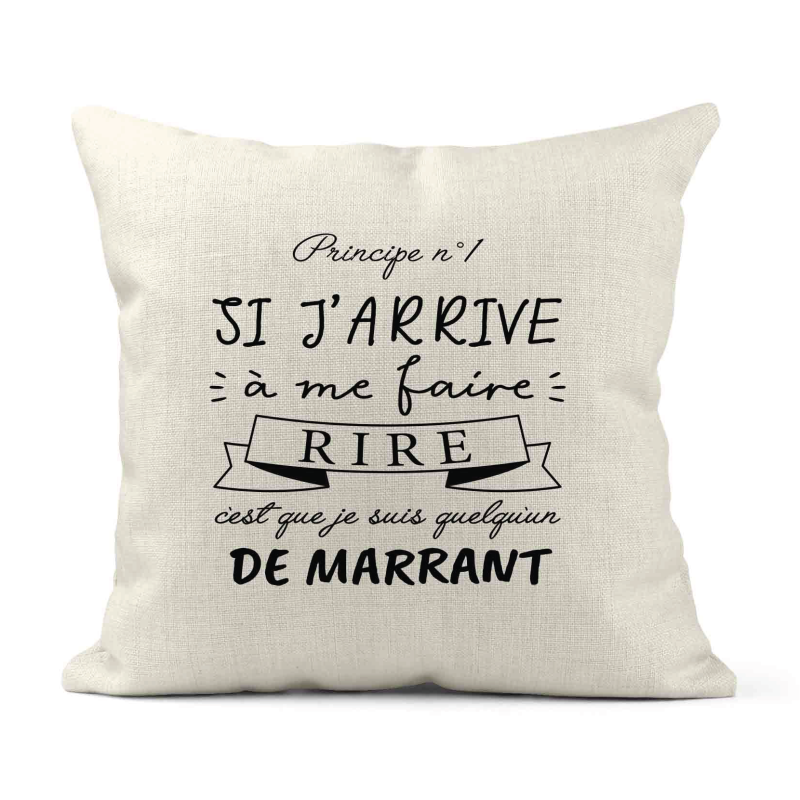 Housse de coussin - Lin - Décoration - imprimé Citation humour Si je me fait rire je suis marrant