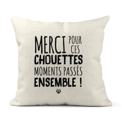 Housse de coussin - Lin - Décoration - imprimé Citation Merci pour ces chouettes moments