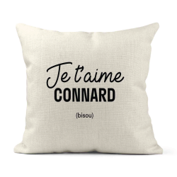 Housse de coussin - Lin - Décoration - imprimé Citation Je t'aime connard bisou