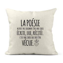 Housse de coussin - Lin - Décoration - imprimé Citation La poésie