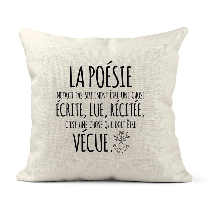 Housse de coussin - Lin - Décoration - imprimé Citation La poésie