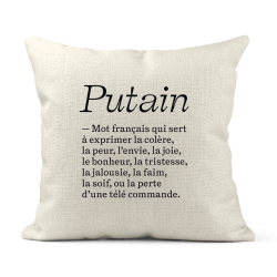 Housse de coussin - Lin - Décoration - imprimé Citation humour Définition putain