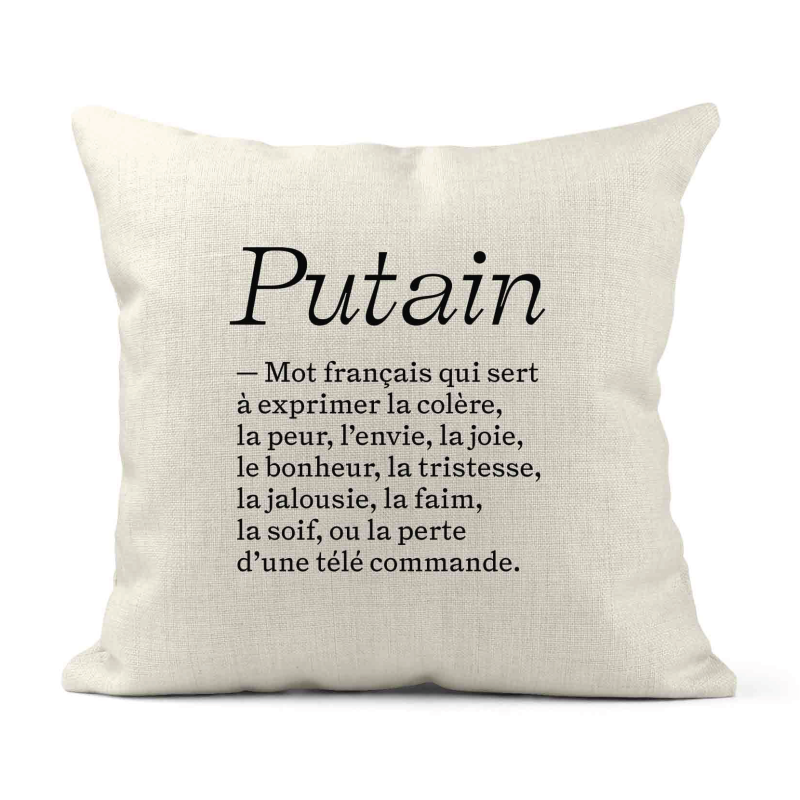 Housse de coussin - Lin - Décoration - imprimé Citation humour Définition putain