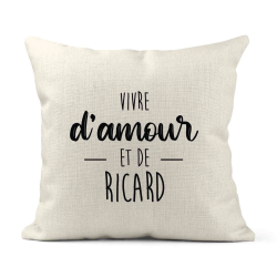 Housse de coussin - Lin - Décoration - imprimé Citation humour Vivre d'amour et de ricard