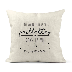 Housse de coussin - Lin - Décoration - imprimé Citation humour Tu vas être tata
